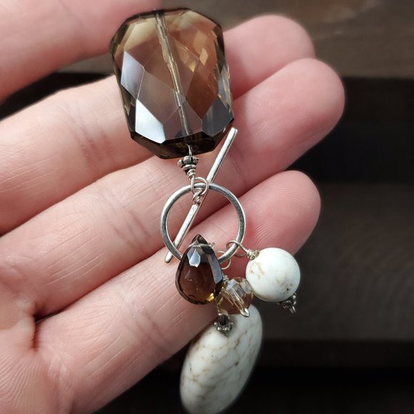 7 Inch Sterling Silver Large Chunks Of Smokey Quartz And Stone Bracelet - Picture 5 of 7